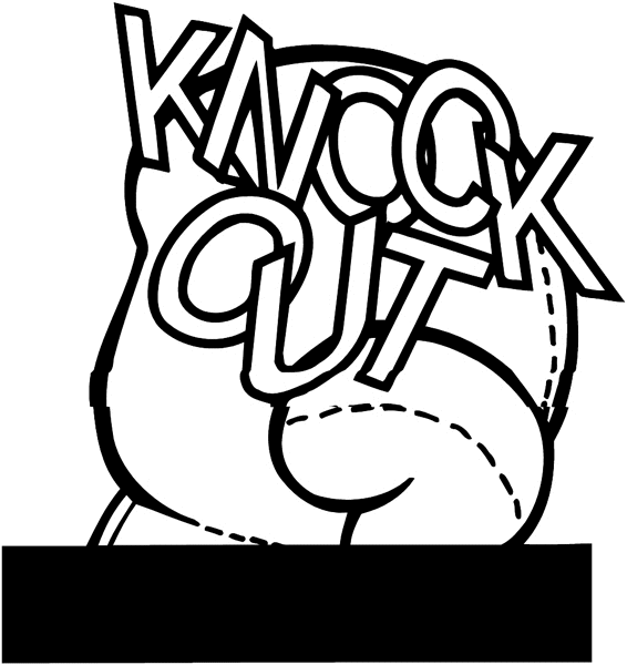 'Knock Out' lettering against a boxing glove vinyl sticker. Customize on line. Stars and Bombs 087-0626